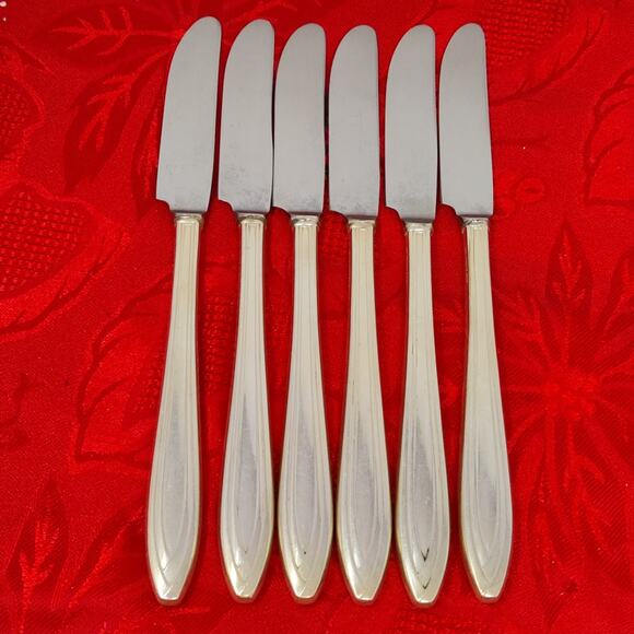 6X BK Antique Rogers Bros Insico Silhouette Silver Plated Short Butter Knives - Picture 4 of 11